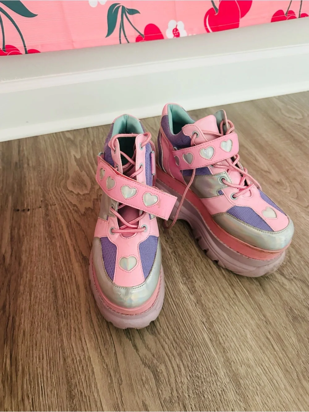 Dolls Kill Pastel Pink Purple Iridescent Platform Sneakers